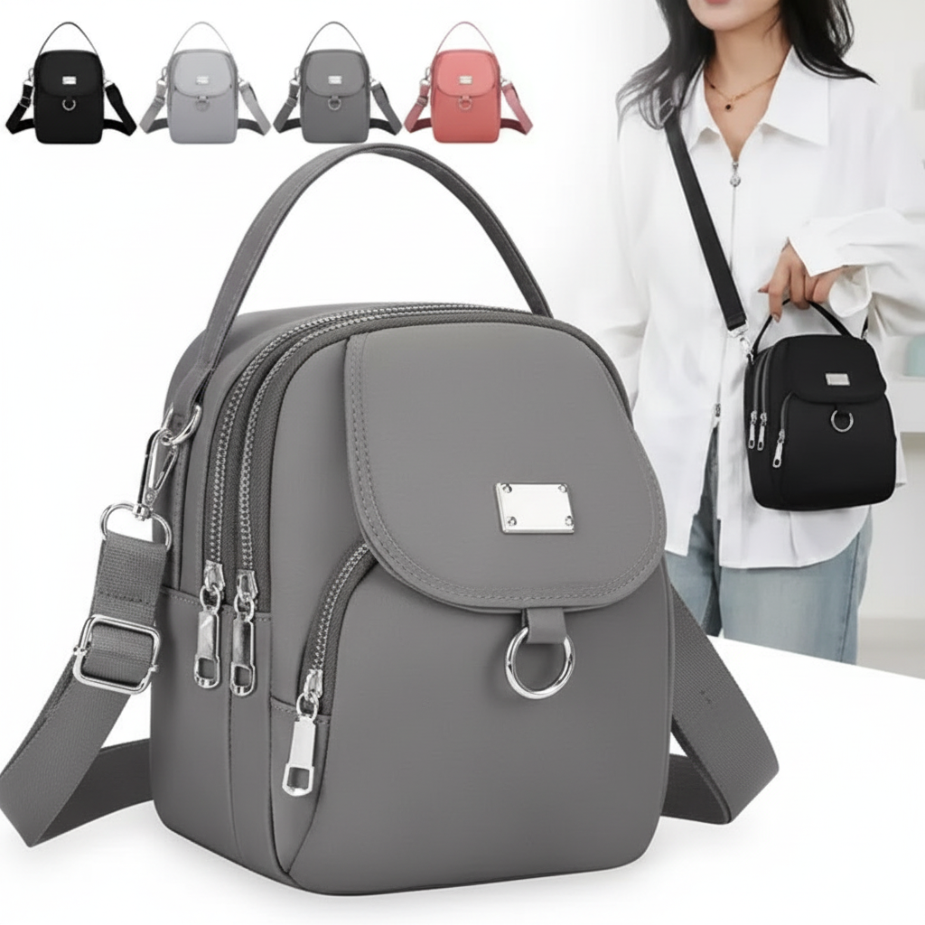 Grey nylon crossbody bag