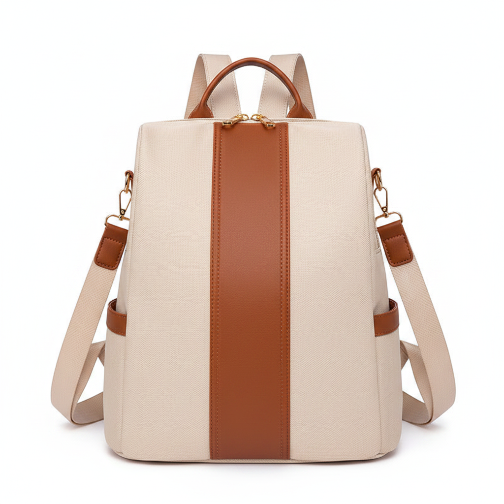 Beige and brown two-tone stripe backpack