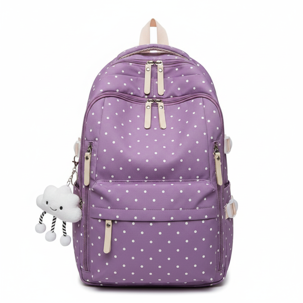 Lavender purple polka dot backpack