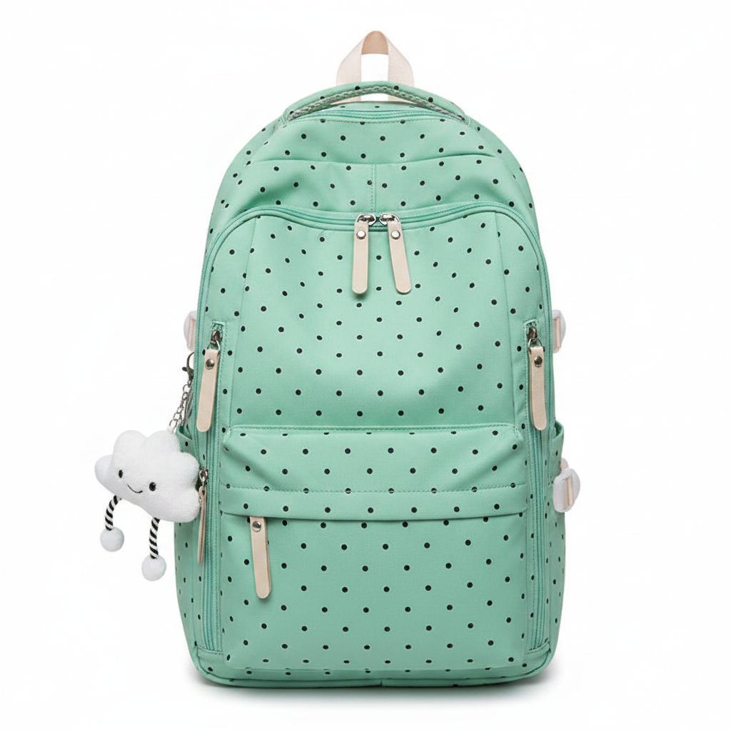 Mint green polka dot backpack
