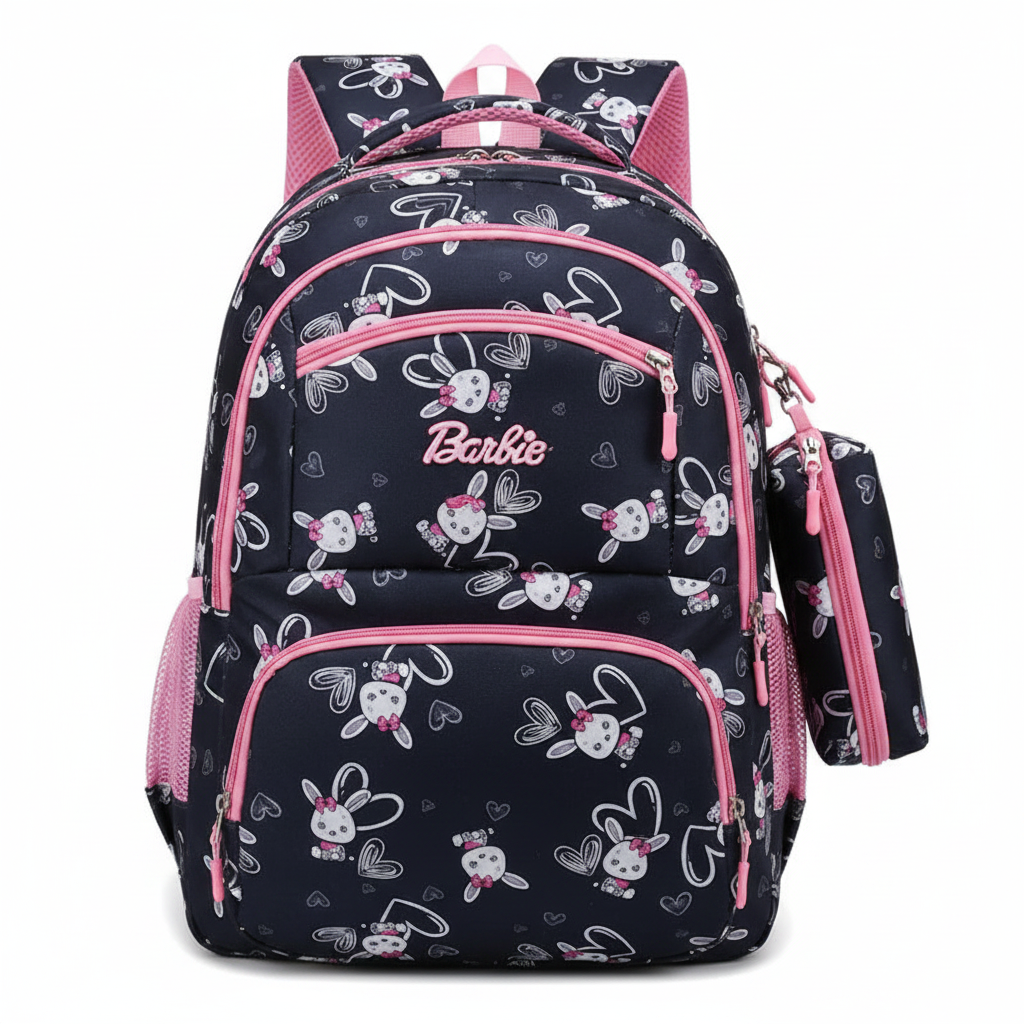 Navy blue Barbie print kids backpack