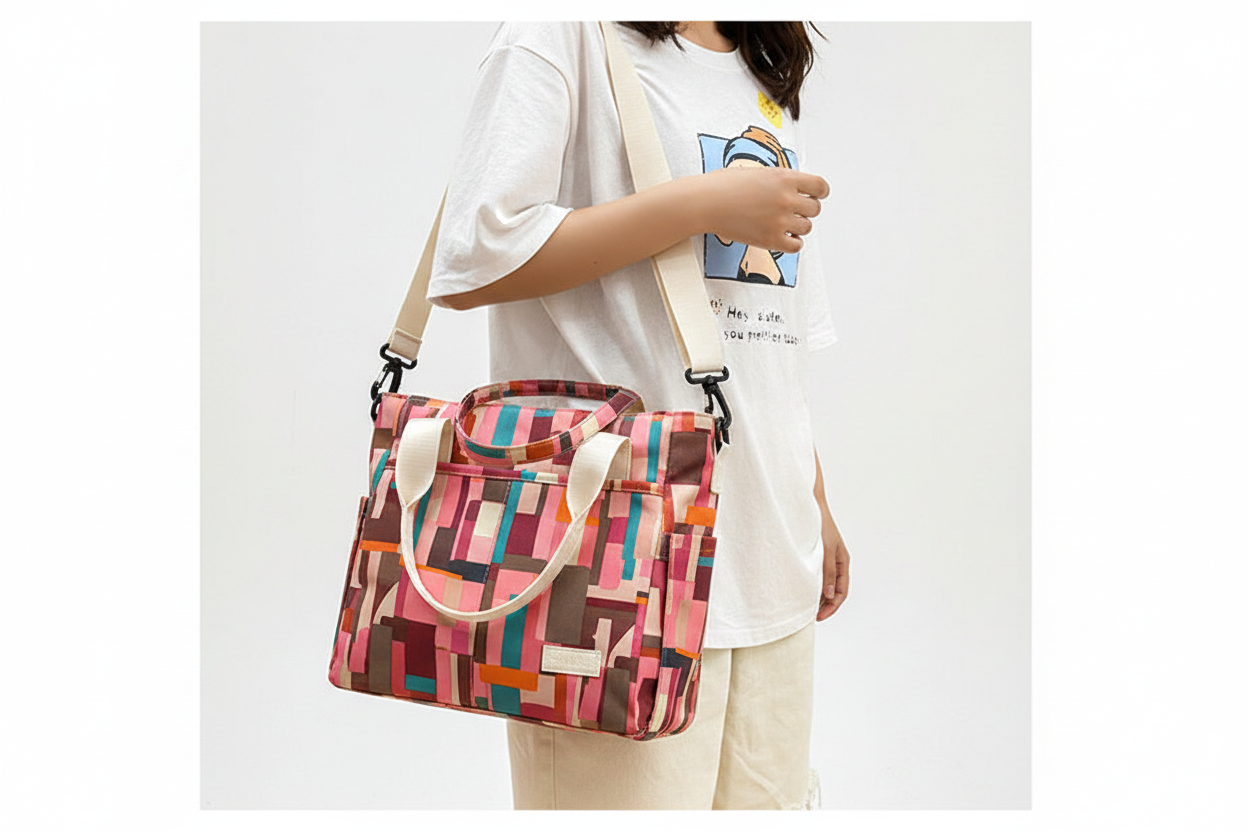 Pink Geometric Mummy Tote
