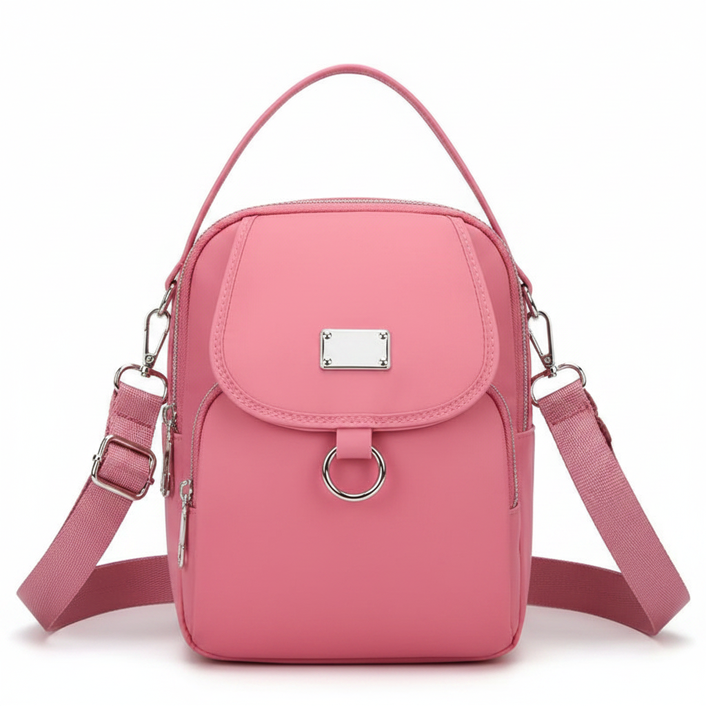 Pink nylon crossbody bag