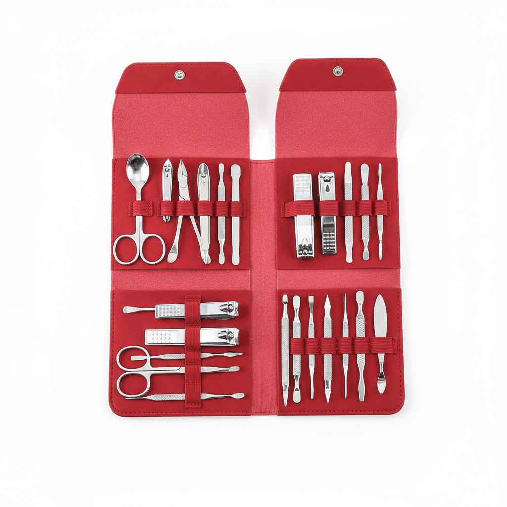 Red leather manicure kit set