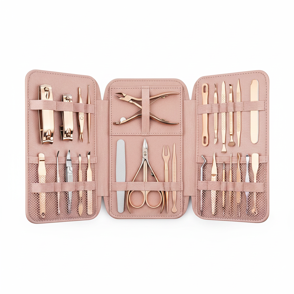 Rose gold leather manicure kit set