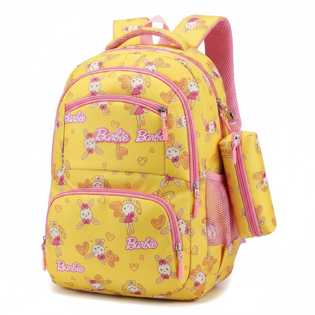 Yellow Barbie print kids backpack